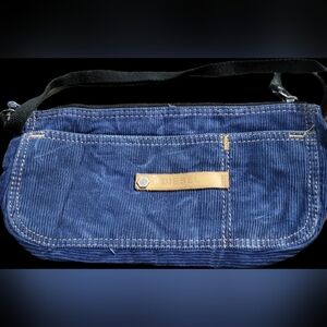 Diesel Blue Corduroy Clutch with Tan Detail
